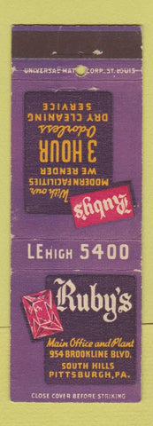 Matchbook Cover - Ruby's Cleaners Pittsburgh PA