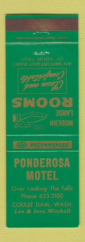 Matchbook Cover - Ponderosa Motel Coulee Dam WI WEAR