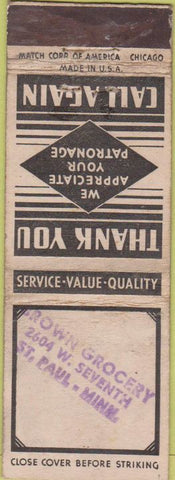 Matchbook Cover - Crown Grocery St Paul MN STAMPED WORN
