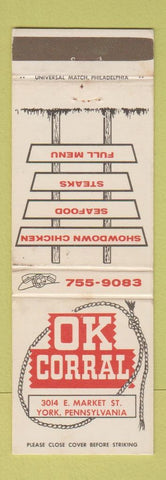 Matchbook Cover - Ok Corral York PA restaurant