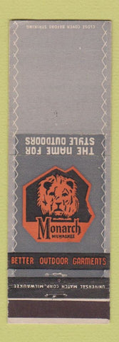 Matchbook Cover - Monarch Clothes Milwaukee WI coats