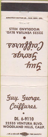 Matchbook Cover - Guy George Salon Coffures Woodland Hills CA