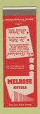 Matchbook Cover - Melrose Hotels Toledo Tiffin Cleveland OH