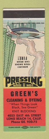 Matchbook Cover - Green's Cleaning Dyeing Long Beach CA