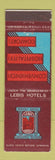 Matchbook Cover - Lebis Hotels New York City Baltimore Syracuse Akron