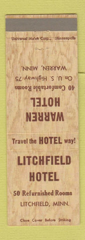 Matchbook Cover - Litchfield Hotel MN Warren