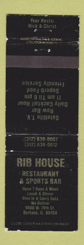 Matchbook Cover - Rib House Restaurant Burbank IL WEAR
