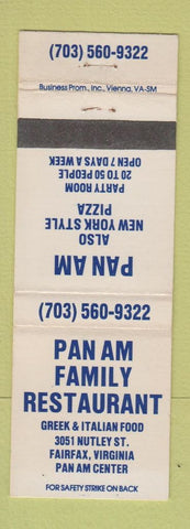 Matchbook Cover - Pan Am Family Restaurant Pizza Fairfax VA WEAR