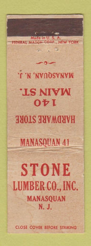 Matchbook Cover - Stone Lumber Hardware Manasquan NJ Federal WEAR
