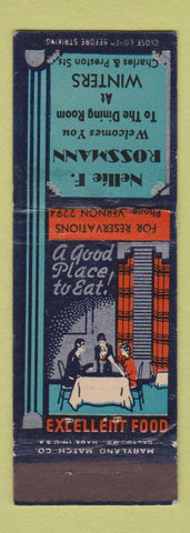 Matchbook Cover - Nellise Rossmann Restaurant Baltimore MD