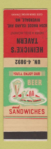 Matchbook Cover - Heinicke's Tavern Riverdale MD SAMPLE