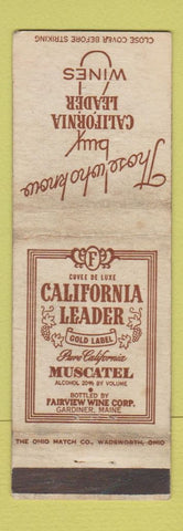 Matchbook Cover - California Leader Wines Gardiner ME WORN