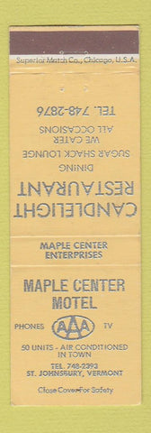 Matchbook Cover - Candlelight Restaurant Maple Center Motel St Johnsbury VT