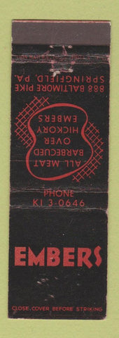 Matchbook Cover - Embers Restaurant Springfield PA