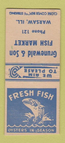 Matchbook Cover - Grunewald & Son Fish Market Warsaw IL low phone # BOBTAIL