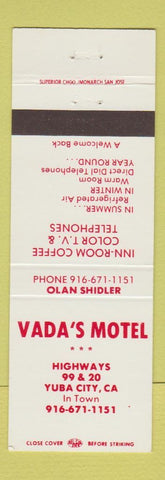 Matchbook Cover - Vada's Motel Yuba City CA