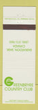 Matchbook Cover - Greenbryre Country Club Saskatoon SK