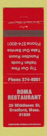 Matchbook Cover - Roma Restaurant Bradford MA Italian