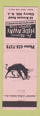 Matchbook Cover - Irv Morrow's Hideaway Supper Club Cherry Hill NJ