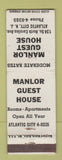 Matchbook Cover - Manlor Guest House Atlantic City NJ