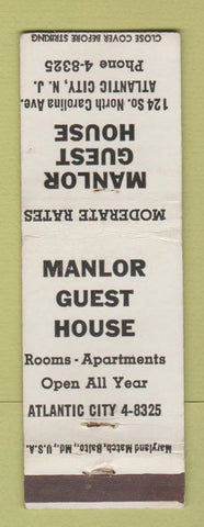 Matchbook Cover - Manlor Guest House Atlantic City NJ