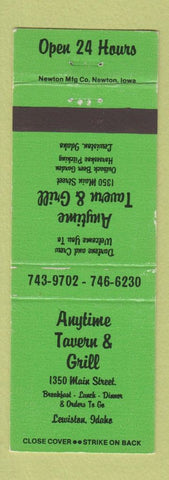 Matchbook Cover - Anytime Tavern Grill Lewiston ID