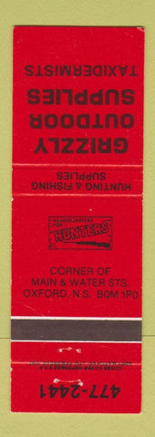 Matchbook Cover - Grizzly Outdoor Supply Taxidermy Oxford NS