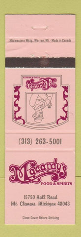 Matchbook Cover - Macardy's Restaurant Mount Clemens MI