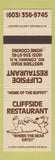 Matchbook Cover - Cliffside Restaurant North Conway NH