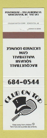 Matchbook Cover - Club on Top Racquetball Squash Vancouver BC