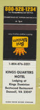 Matchbook Cover - Kings Quarters Motel Doswell VA Best Western