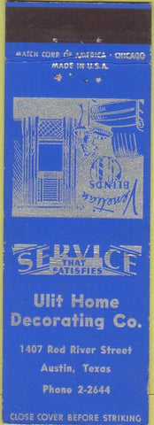 Matchbook Cover - Ulit Home Decorating Austin TX Venetian Blinds blue