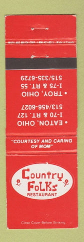 Matchbook Cover - Country Folks Restaurant Eaton Troy OH