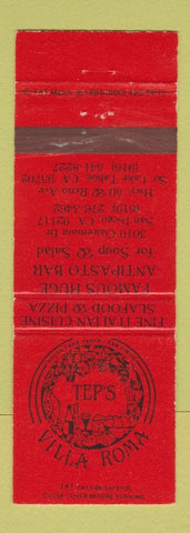 Matchbook Cover - Tep's Villa Roma Italian San Diego South Lake Tahoe CA