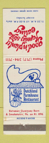 Matchbook Cover - Good n Plenty Restuarant Guernsey Barn Smoketown PA