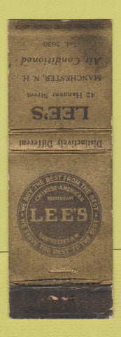 Matchbook Cover - Lee's Manchester NH Chinese Restaurant WORN