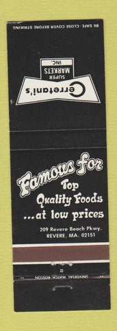 Matchbook Cover - Cerretani's Super Markets Grocery Revere MA