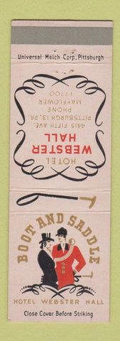 Matchbook Cover - Boot and Saddle Hotel Webster Hall Pittsburgh PA