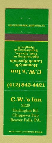 Matchbook Cover - CW's Inn Beaver Falls PA