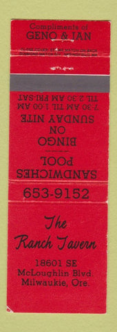 Matchbook Cover - The Ranch Tavern Milwaukie OR
