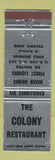 Matchbook Cover - Colony Restaurant Toledo OH