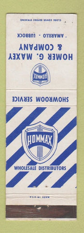 Matchbook Cover - Homer Maxey Amarillo Lubbock TX Hommax