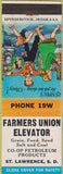 Matchbook Cover - Farmers Union Elevator feed seed coal oil gas St Laurence SD