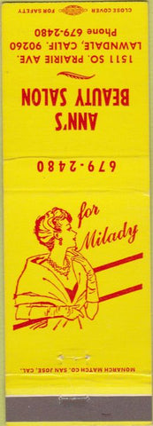 Matchbook Cover - Ann's Beauty Salon Lawndale CA girlie