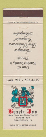 Matchbook Cover - Benetz Inn Quakertown PA