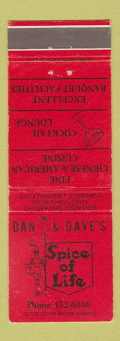 Matchbook Cover - Dan & Dave's Spice of Life Northglenn Denver Colorado