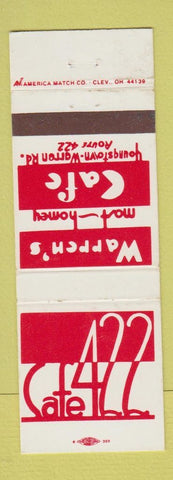 Matchbook Cover - Warren's Cafe 442 Youngstown Girard Niles OH