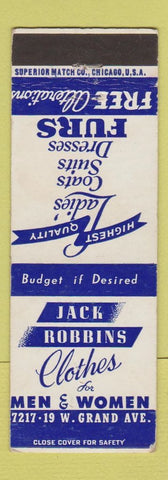 Matchbook Cover - Jack Robbins Clothes Elmwood Park IL