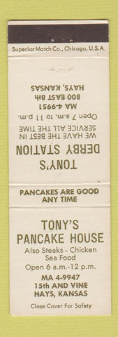 Matchbook Cover - Tony's Pancake House Hays KS Derby oil gas