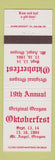 Matchbook Cover - Oktoberfest Mount Angel OR 1984